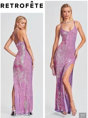 Retrofête Lilac Sequin Maxi Dress with Thigh Slit